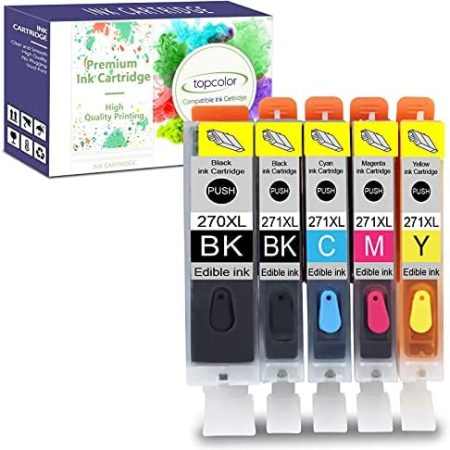 Topcolor Compatible Edible Ink Cartridge Replacement for Canon PGI-270XL CLI-271XL PGI 270 XL CLI 271 XL with Canon Edible Printer for Cake, for PIXMA TS5020 MG6820 MG5720 MG5721 MG5722 TS8020, 5-Pack