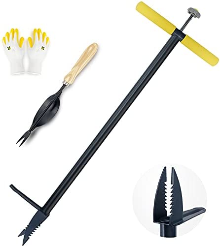 Colwelt Stand Up Weeder and Weed Puller, Stand Up Weed Puller Tool with Foot Pedal, Step and Twist Manual Weeder 40 Inch(Combo Pack - Stand Up Weeder & Hand Weeder& Garden Gloves)