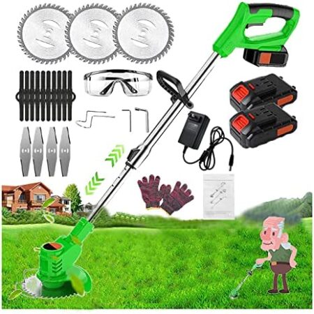 Cordless Weed Trimmer Weed Wacker Cordless Lawn Trimmer Cordless Lawn Trimmer Cordless Grass Trimmer Electric Weed Wacker Lawn Trimmer Cordless with 3 Types Replace Blades 2Pcs ​9000Ah Batteries