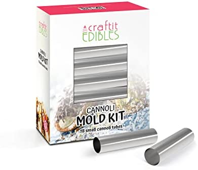 Craftit Edibles Cannoli Forms Canoli Tube Set - 18 Quality Mini Cannoli Tubes Molds Stainless Steel Cannoli Mold Kit with Cutter - Safety Filled Edges, Small Cannoli Tubes Shell Molds