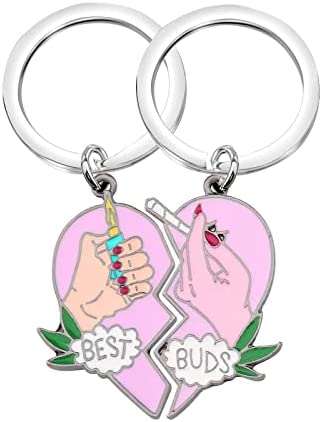 Gzrlyf Best Buds Keychain Best Friends Keychain Set Matching Heart Keychain BFF Gifts Friendship Gifts (Cigarette & Lighter)