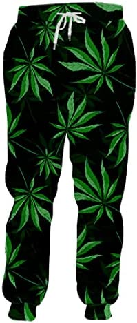 Niaster Casual Jogger Weed Sports Pants Maple Leaf Grass 3D Print Green Men's Clothing