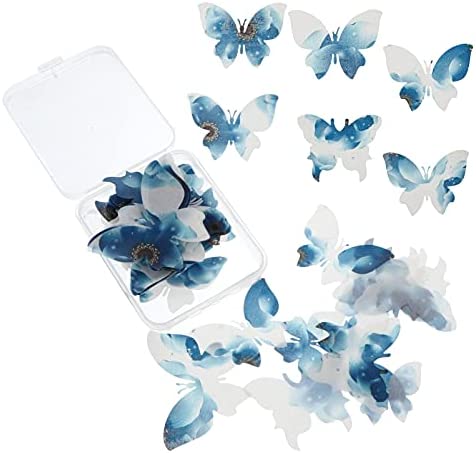 NUOBESTY 50Pcs Edible Butterfly Cupcake Toppers Wafer Paper Butterflies Cake Toppers Cake Dessert Figurine Decorating Icing Cake Topper for Wedding Birthday Food Decoration Blue
